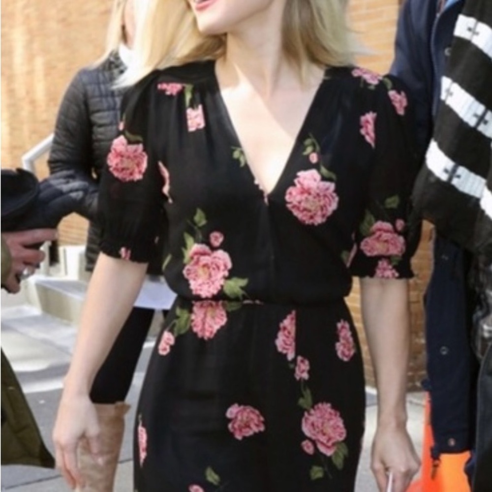 Reformation Black Pink Floral Puff Sleeve Dress. Gorgeous - Picture 2 of 4